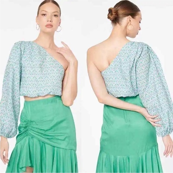 CAMI NYC Lenore Floral One-Shoulder linen crop top M NWT - Picture 2 of 10